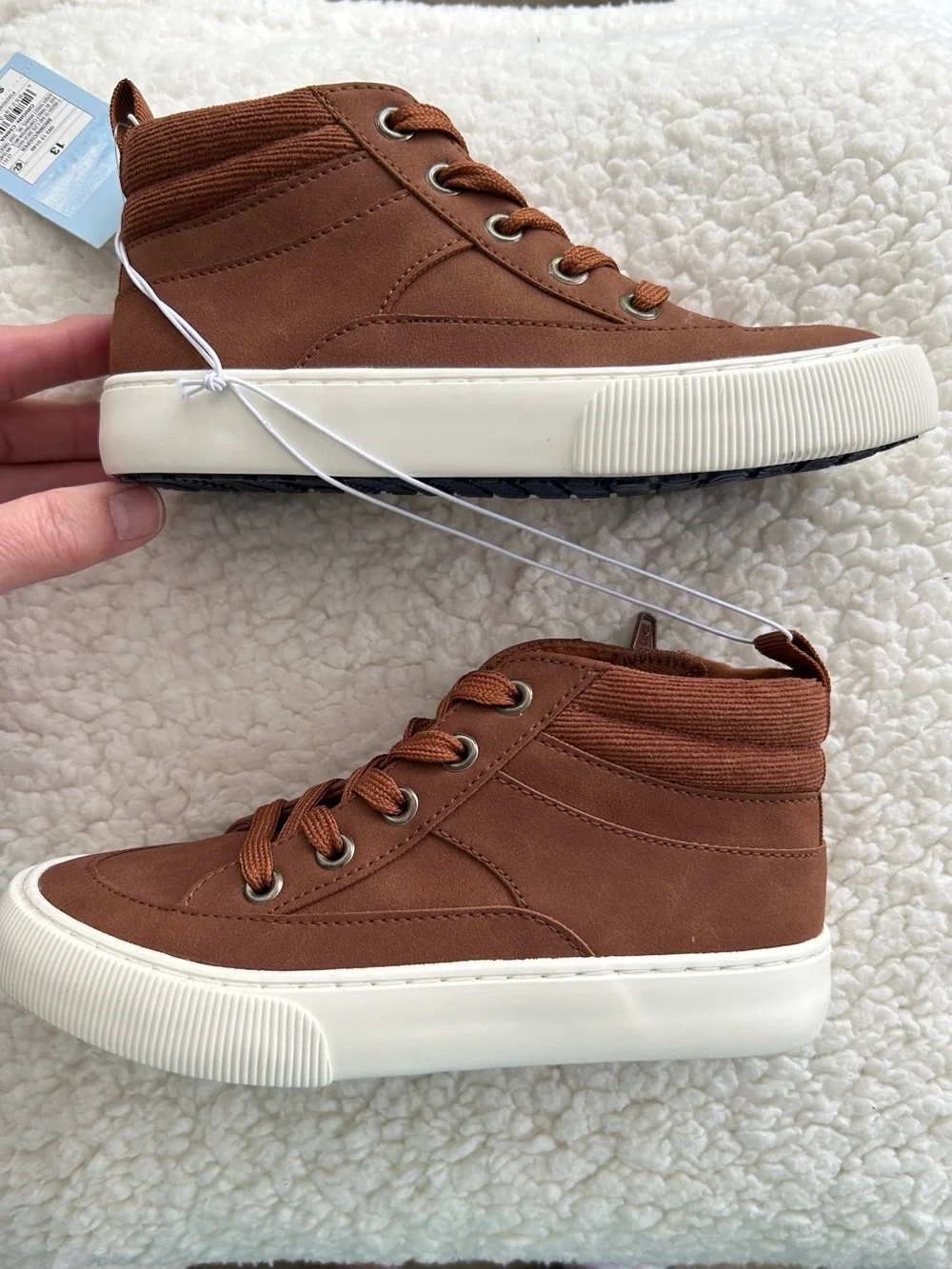 NWT Cat & Jack Cooper Mid Top Sneakers Cognac Color Inner Zipper Sz 13 - Picture 3 of 7